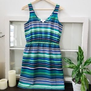 LOFT tank sleeveless striped mini dress/ tunic dressy casual green blue Size 0